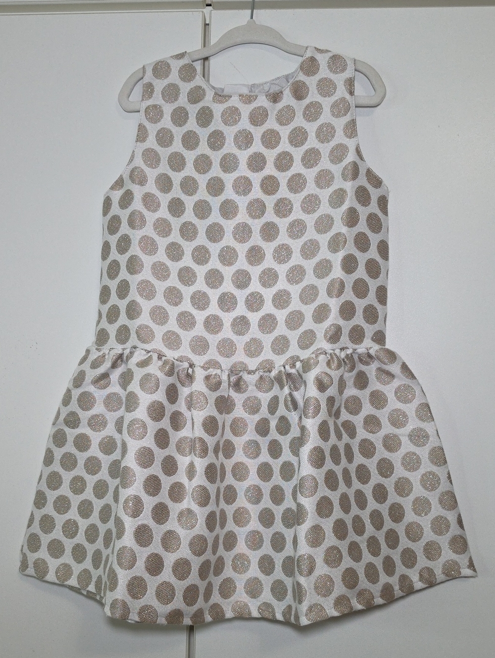 Girls' Sparkle Polka Dot Dress - White & Gold